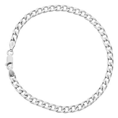 925 Silver Curb Chain Bracelet, Length 18 cm to 21 cm, Width 4 mm - Manillon