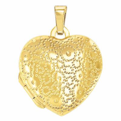 375 Yellow Gold Heart Photo Pendant with Dotted Details - Emanessence