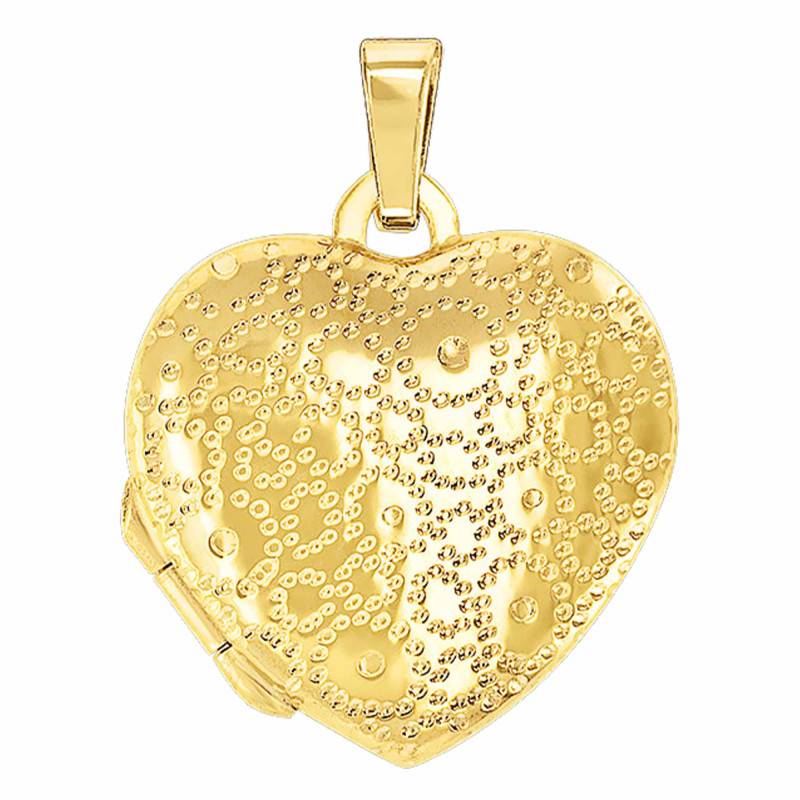 375 Yellow Gold Heart Photo Pendant with Dotted Details - Emanessence