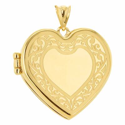 375 Yellow Gold Heart Photo Locket Pendant - Emanessence