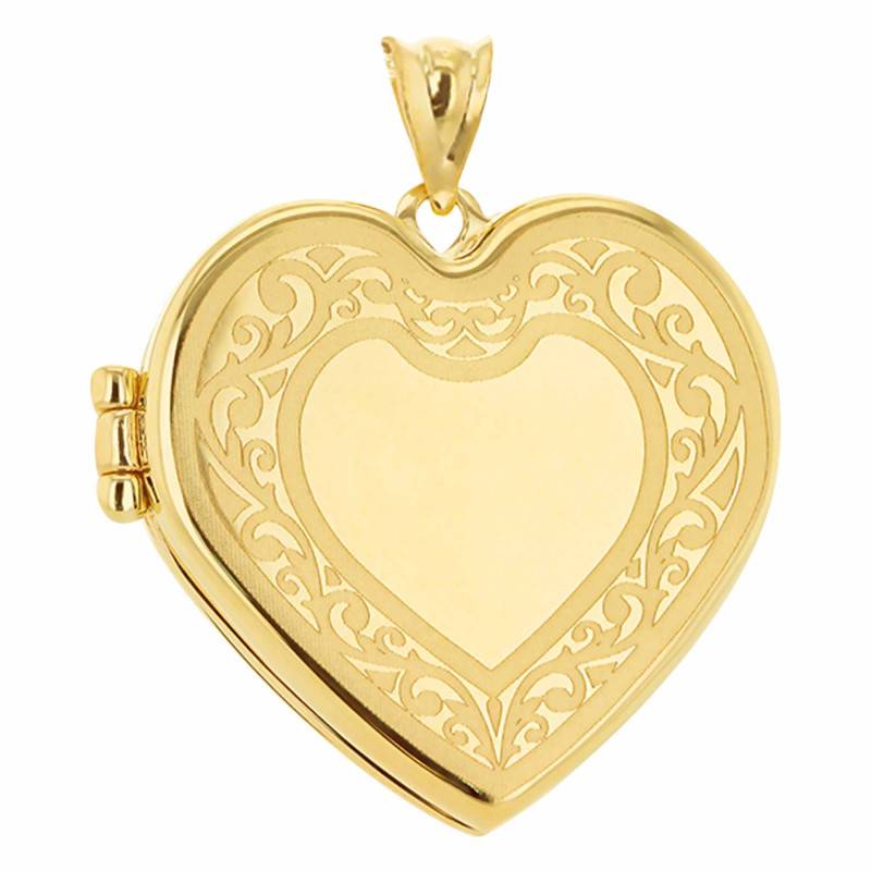 375 Yellow Gold Heart Photo Locket Pendant - Emanessence