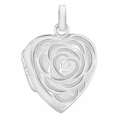 Pendentif Porte Photo Coeur Fleur en Argent 925, 24x19 mm - Artemis