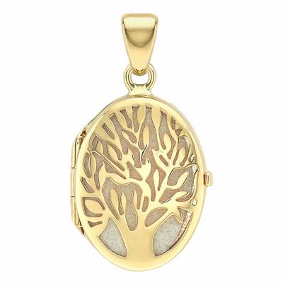 Yellow Gold 375 Oval Tree of Life Photo Locket Pendant - Emanessence