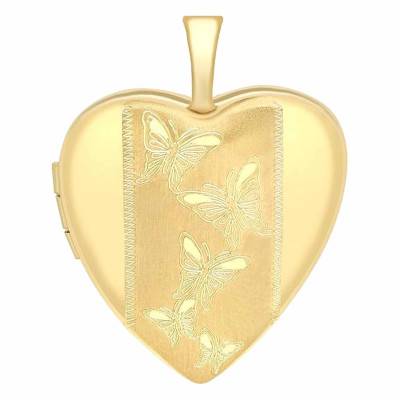 Yellow Gold 375 Heart Butterfly Photo Locket Pendant - Emanessence