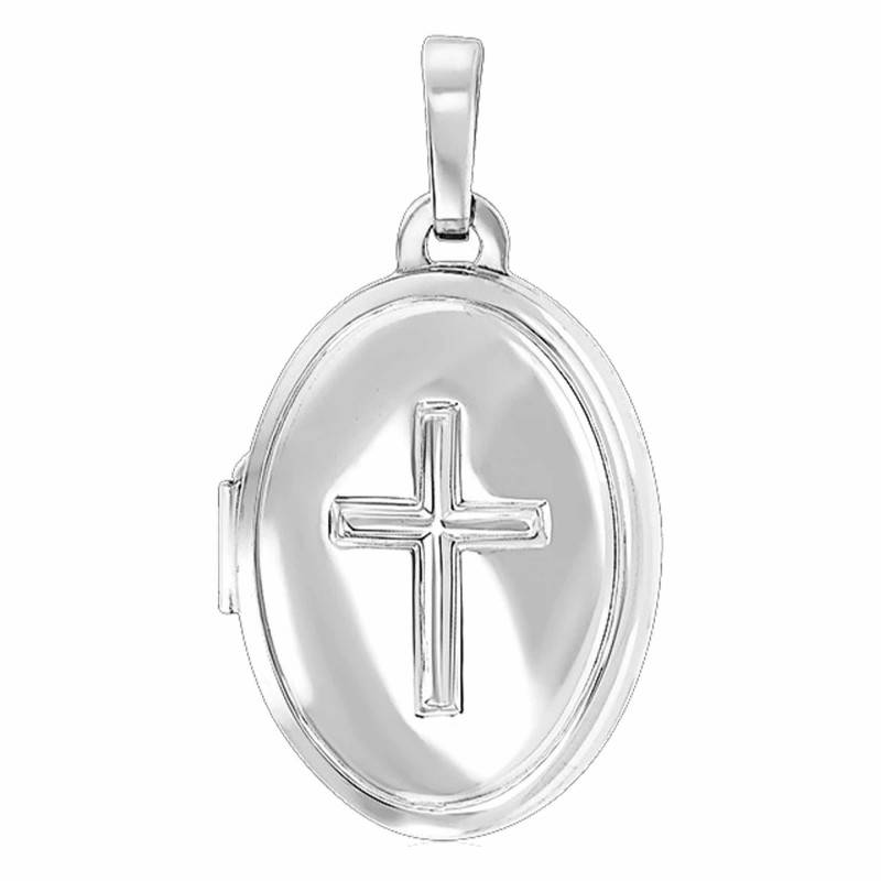 925 Rhodium-Plated Silver Christian Cross Photo Locket Pendant - Emanessence