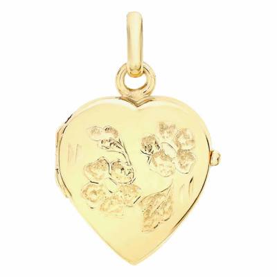 375/1000 Yellow Gold Daisy Heart Photo Locket Pendant - Emanessence