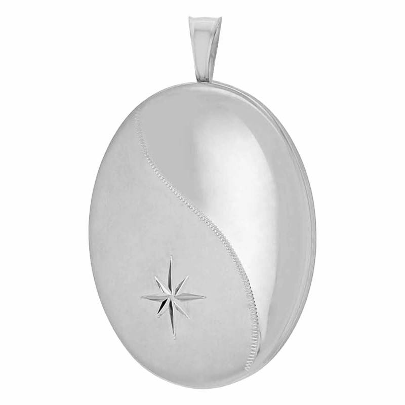 925 Silver Oval Wave & Star Photo Locket Pendant - Artemis