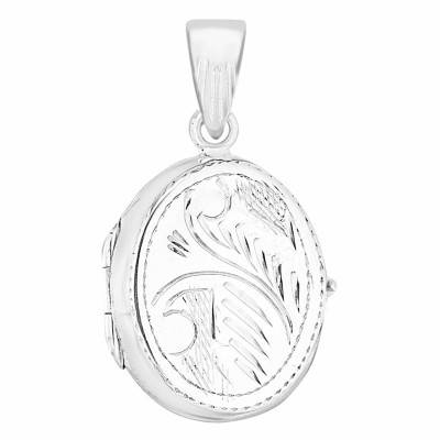 925 Silver Floral Oval Photo Locket Pendant - Artemis