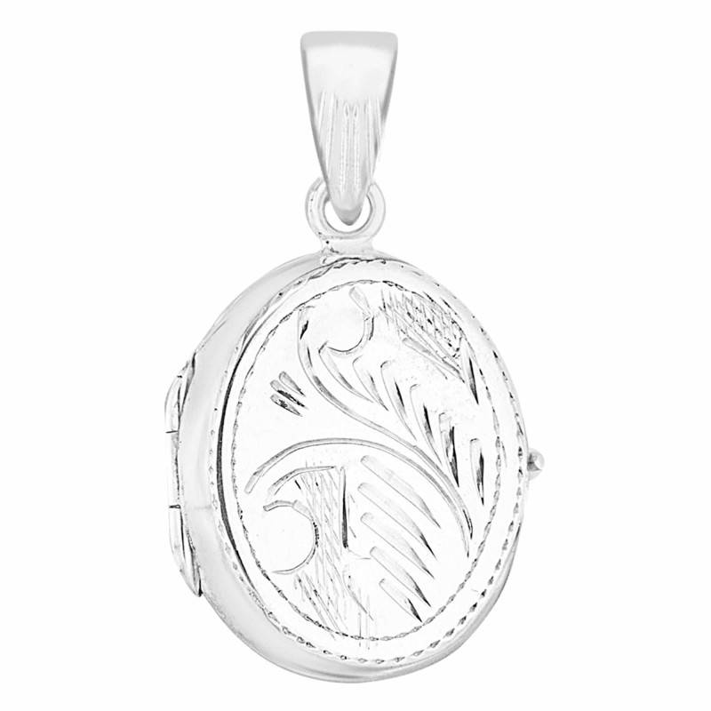 925 Silver Floral Oval Photo Locket Pendant - Artemis