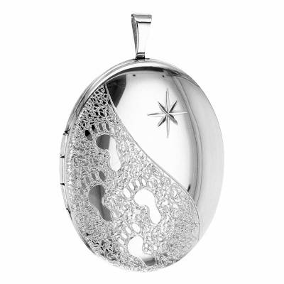 Pendentif Porte Photo Ovale Étoile & Empreintes de Pas en Argent 925 - Artemis