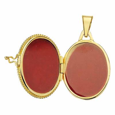 Yellow 750/1000 Gold Oval Flower Motif Photo Pendant - Emanessence