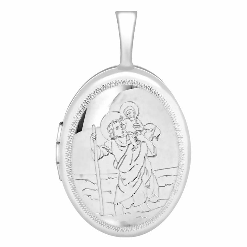 Oval Saint Christopher Photo Locket Pendant in 925 Silver - Artemis