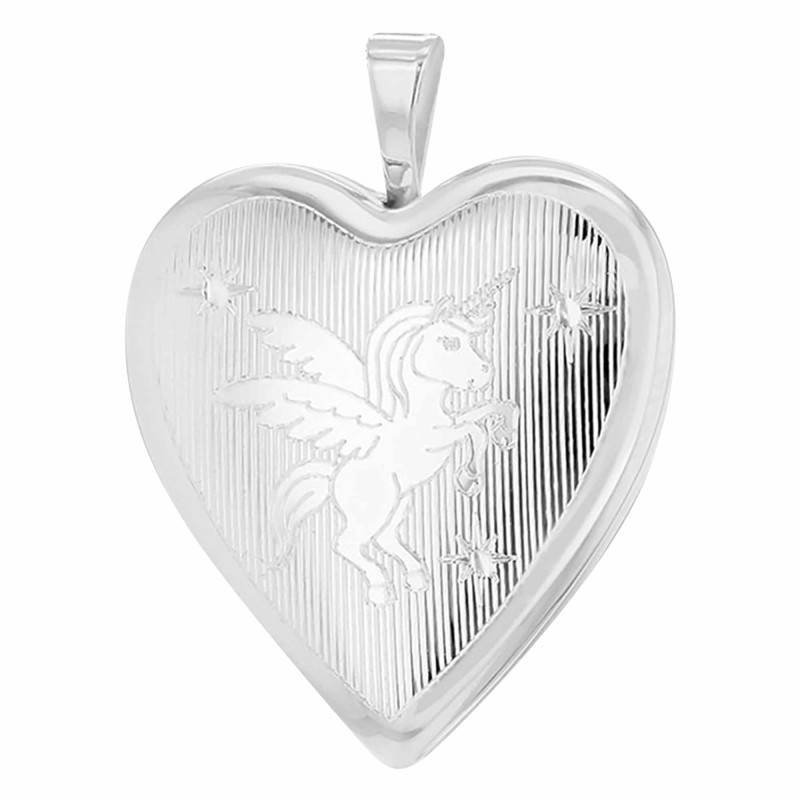 925 Silver Unicorn Heart Photo Locket Pendant - Artemis