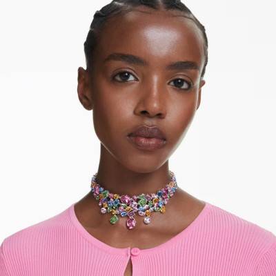 Collier Ras de Cou Gema Métal Rhodié & Cristaux Multicolores, Longueur 31 à 39 cm - 5692418 - Swarovski