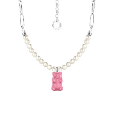 925 Silver & Crystal Pink Haribo Necklace with Freshwater Pearls, Length 40 cm to 45 cm - KE2207-082-9 - Thomas Sabo