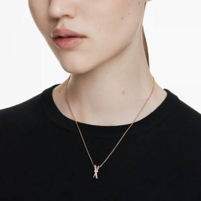 Hyperbola Necklace in Rose Gold-Plated Metal & White Crystals, Length 38 cm to 45 cm - 5689788 - Swarovski