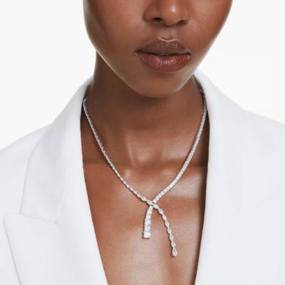 Matrix Y-Necklace in Rhodium-Plated Metal & White Crystals, Length 38 cm to 45 cm - 5692533 - Swarovski
