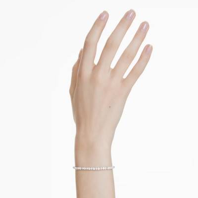 Rhodium-Plated Metal & White Crystals and Pearls Matrix Bracelet, Length 11 cm to 24 cm - 5689633 - Swarovski