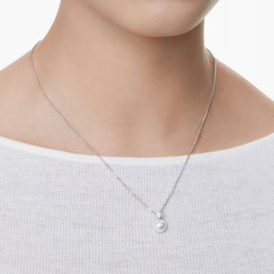 Rhodium-Plated Metal, White Crystal & Pearl Matrix Necklace, Length 38 cm to 45 cm - 5693897 - Swarovski