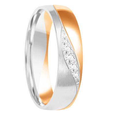Alliance Demi-Bombée Confort Rainurée en 2 Ors 375 & Diamants 0,07 ct, Largeur de 4 mm à 5 mm - Amore