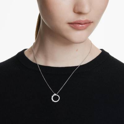 Rhodium-Plated Metal & White Crystals and Pearl Round Matrix Necklace, Length 38 cm to 45 cm - 5688751 - Swarovski
