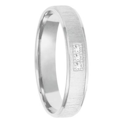 Alliance Demi-Bombée Confort en Or Blanc 375 & Diamants 0,03 ct, Largeur 3 mm à 5 mm - Amore