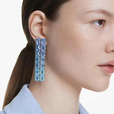 Boucles d'oreilles Millenia, Métal Rhodié & Cristaux Bleus - 5696517 - Swarovski
