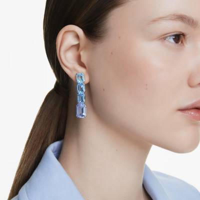 Boucles d'oreilles Millenia, Métal Rhodié & Cristaux Bleus - 5696516 - Swarovski