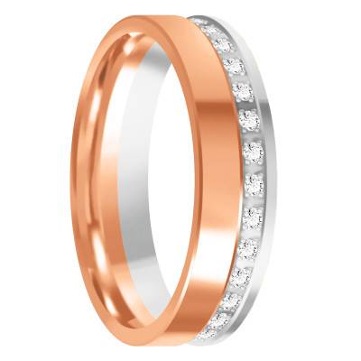 Alliance Ruban Confort en 2 Ors 750 & Sillon de Diamants 0,32 ct, Largeur 4 mm ou 5 mm - Amore