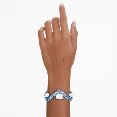 Bracelet Jonc Sublima Vague Métal PVD Bleu & Cristaux Bicolores, Longueurs 16 cm et 17 cm - Swarovski