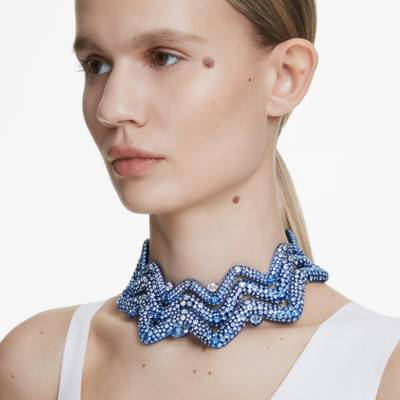 Collier Ras de Cou Sublima Triple Vague Métal PVD Bleu & Cristaux Bicolores - 5692094 - Swarovski