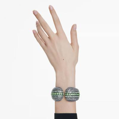 Manchette Sublima Métal Ruthénié & Cristaux Bleu et Vert, Longueurs 15 cm et 16 cm - Swarovski