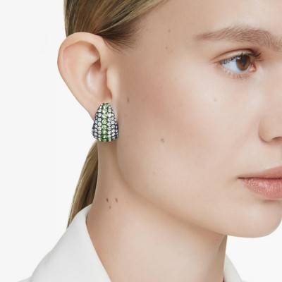 Boucles d'oreilles Sublima Gouttes Métal Ruthénié & Cristaux Bleu et Vert - Swarovski