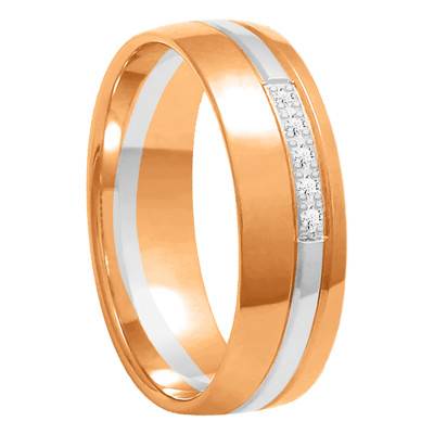 Alliance Demi-Bombée Confort Rainurée en 2 Ors 750 & Diamants 0,075 ct, Largeur 4 mm ou 5 mm - Amore