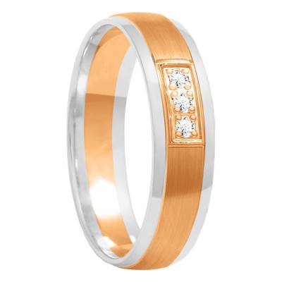 Alliance Demi-Bombée Confort Rainurée en 2 Ors 750 & Diamants 0,045 ct, Largeur 4 mm ou 5 mm - Amore