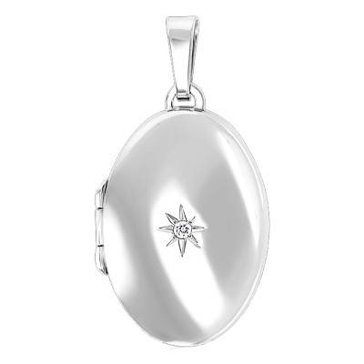 North Star Photo Locket Pendant in Rhodium-Plated 925 Silver & Cubic Zirconia - Emanessence