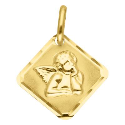 375/1000 Yellow Gold Thoughtful Angel Diamond-Shape Medal - Vandona