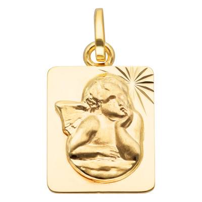 Médaille Rectangulaire Ange avec Étoile en Or Jaune 375 - Vandona