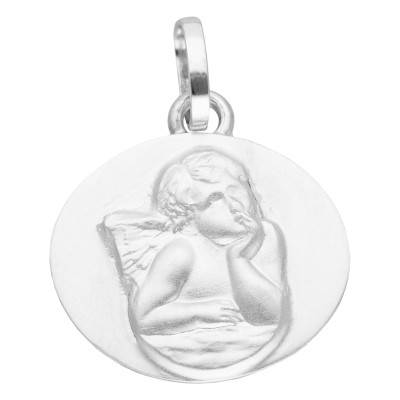 Médaille Ange Pensif en Or Blanc 375 - Vandona
