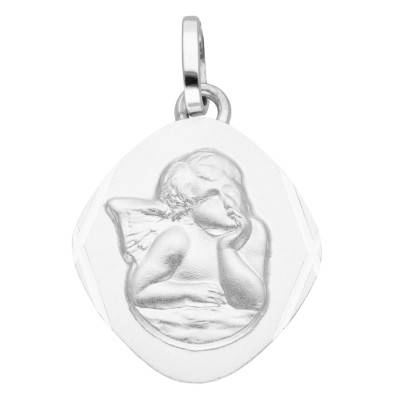 Médaille Losange Ange en Or Blanc 375 - Vandona