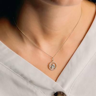 Médaille Ange Pensif Ajourée en Or Jaune 375 & Oxydes de Zirconium Blancs, Diamètre 15 mm - Vandona