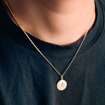 Médaille Ange à l'Oiseau en Or Jaune 750, Diamètre 15 mm - Vandona