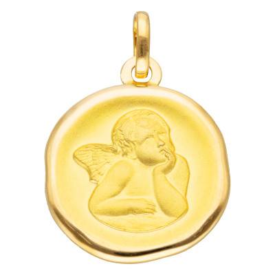 Médaille Irrégulière Ange Pensif en Or Jaune 750, Diamètre 18 mm - Vandona