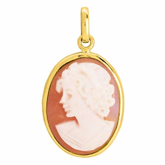 Pendentif En Or Jaune 18 Carats Avec Camée Sardonyx Carré Fée Clochette - Neuf Avec étiquettes