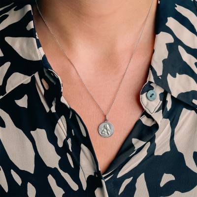 Médaille Ronde Ange en Or Blanc 750, Diamètre 15 mm - Vandona