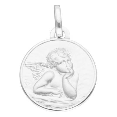 Médaille Ronde Ange en Or Blanc 750, Diamètre 15 mm - Vandona