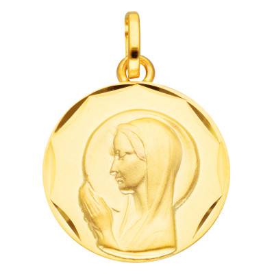 Médaille Vierge en Prière Facettée en Or Jaune 375, Diamètre 16 mm - Vandona