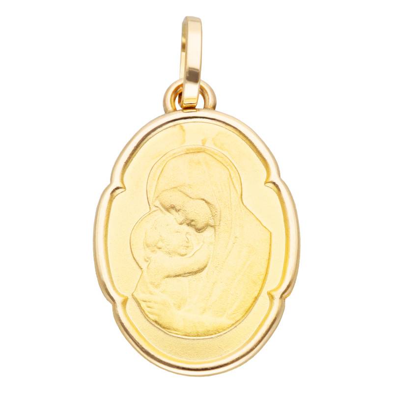 375 Gold Satin Oval Virgin and Child Medal - Vandona