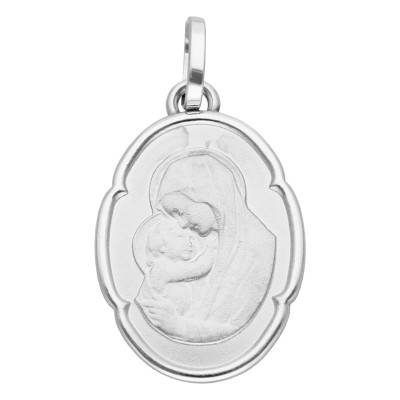 Médaille Ovale Vierge en Or Blanc 375 - Vandona