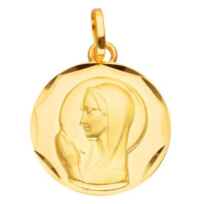 Médaille Ronde Vierge Facettée en Or Jaune 750, Diamètre 15 mm - Vandona